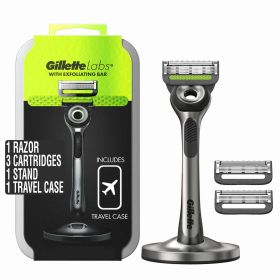 Gillette Labs with Exfoliating Bar Men's Razor - 1 Handle, 3 Blade Refills and Travel Case