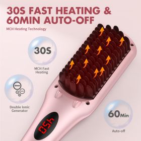 2 in 1 Ionic Hair Straightener Brush with Heat Resistant Glove, 30 Seconds Fast Heating, and 60 Minutes Auto-off, 16 Temperature Setting